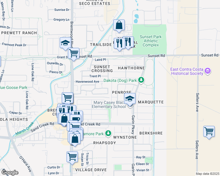 map of restaurants, bars, coffee shops, grocery stores, and more near 280 Grovewood Loop North in Brentwood