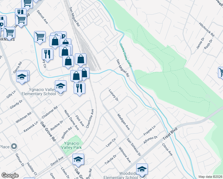 map of restaurants, bars, coffee shops, grocery stores, and more near 898 Luxury Drive in Concord
