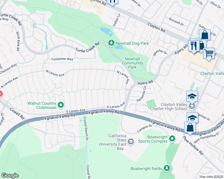map of restaurants, bars, coffee shops, grocery stores, and more near 4417 Sugarland Court in Concord