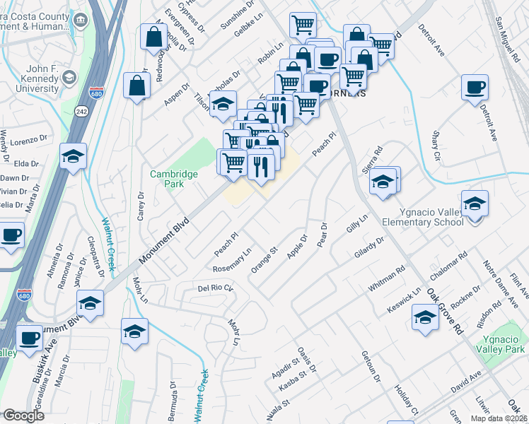 map of restaurants, bars, coffee shops, grocery stores, and more near 1065 Reganti Drive in Concord