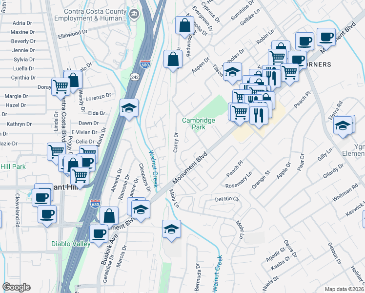 map of restaurants, bars, coffee shops, grocery stores, and more near 1122 Lovell Court in Concord