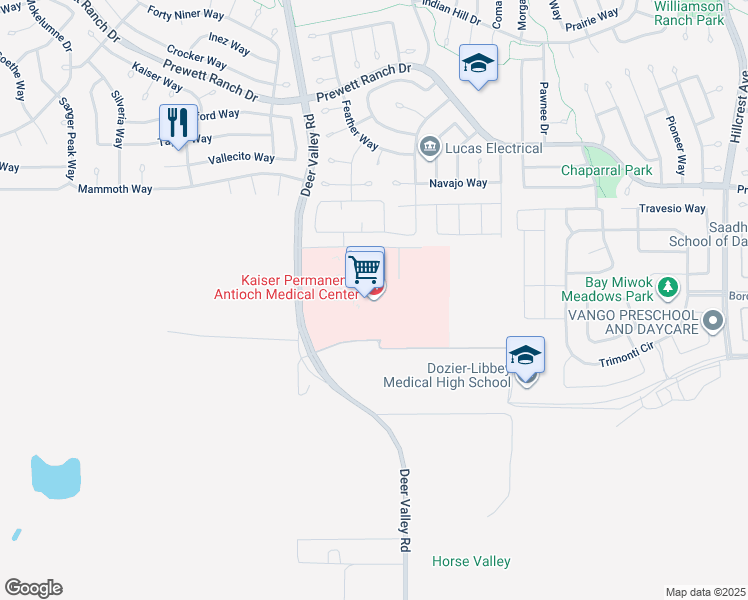 map of restaurants, bars, coffee shops, grocery stores, and more near 4501 Sand Creek Road in Antioch