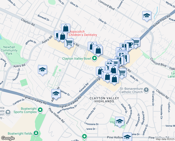 map of restaurants, bars, coffee shops, grocery stores, and more near 5322 Balhan Court in Concord