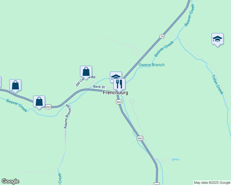 map of restaurants, bars, coffee shops, grocery stores, and more near in Frenchburg