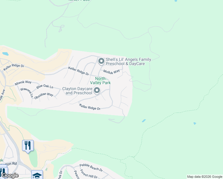 map of restaurants, bars, coffee shops, grocery stores, and more near 5179 Keller Ridge Drive in Clayton