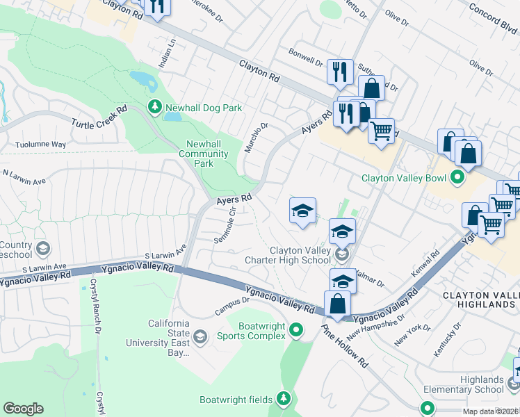 map of restaurants, bars, coffee shops, grocery stores, and more near 5000 Brook Hollow Court in Concord