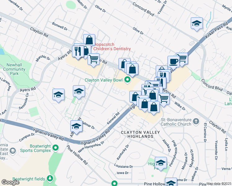 map of restaurants, bars, coffee shops, grocery stores, and more near 5273 Balhan Court in Concord
