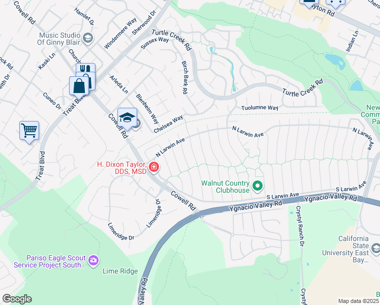 map of restaurants, bars, coffee shops, grocery stores, and more near 4410 Shellbark Court in Concord