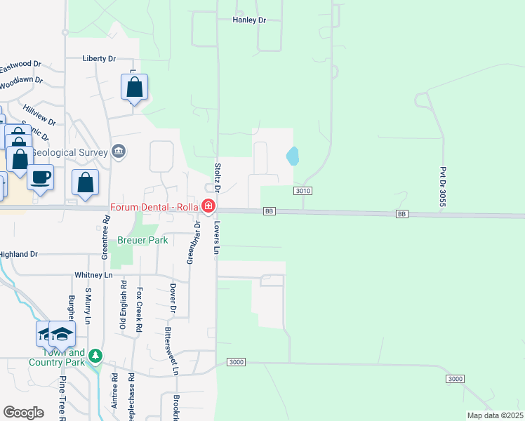 map of restaurants, bars, coffee shops, grocery stores, and more near 10091 State Route Bb in Rolla
