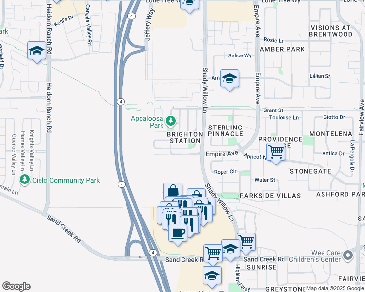 map of restaurants, bars, coffee shops, grocery stores, and more near 2283 Black Stone Drive in Brentwood