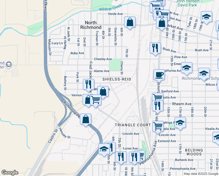 map of restaurants, bars, coffee shops, grocery stores, and more near 533 Willard Avenue in Richmond