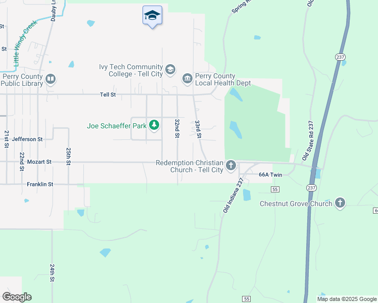 map of restaurants, bars, coffee shops, grocery stores, and more near 727 33rd Street in Tell City