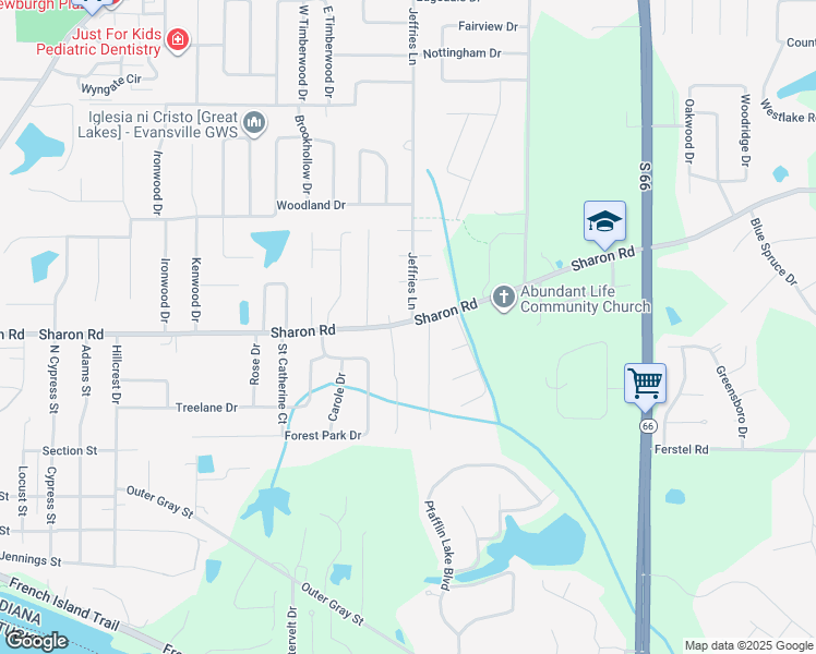 map of restaurants, bars, coffee shops, grocery stores, and more near 7533 Sharon Road in Newburgh