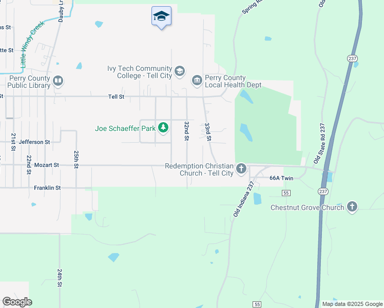 map of restaurants, bars, coffee shops, grocery stores, and more near 727 33rd Street in Tell City