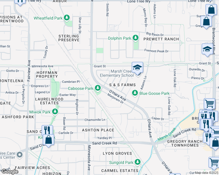 map of restaurants, bars, coffee shops, grocery stores, and more near 1037 Citron Drive in Brentwood