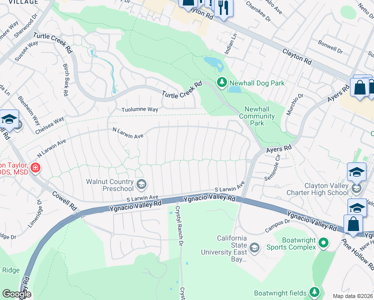 map of restaurants, bars, coffee shops, grocery stores, and more near 4419 Sugar Maple Court in Concord