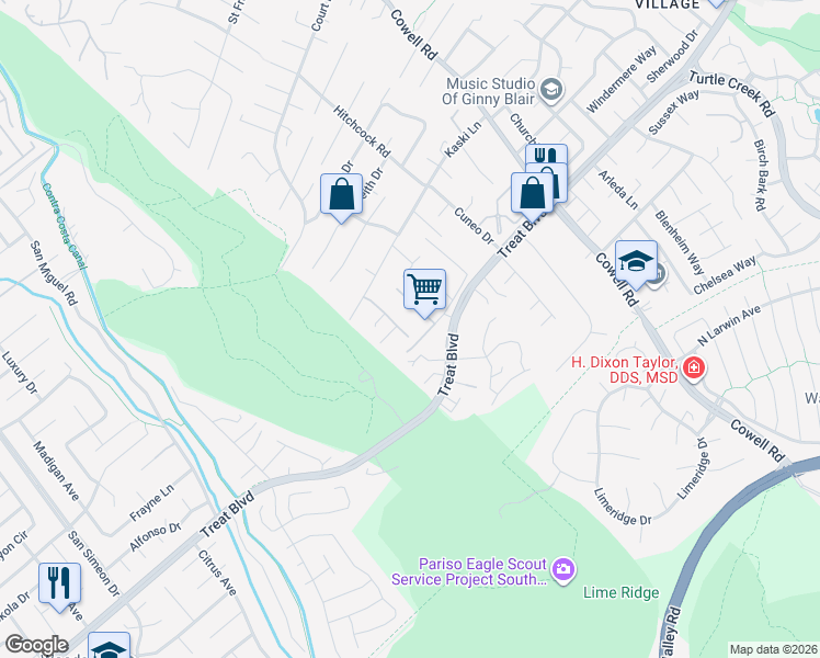 map of restaurants, bars, coffee shops, grocery stores, and more near 4251 Elario Drive in Concord