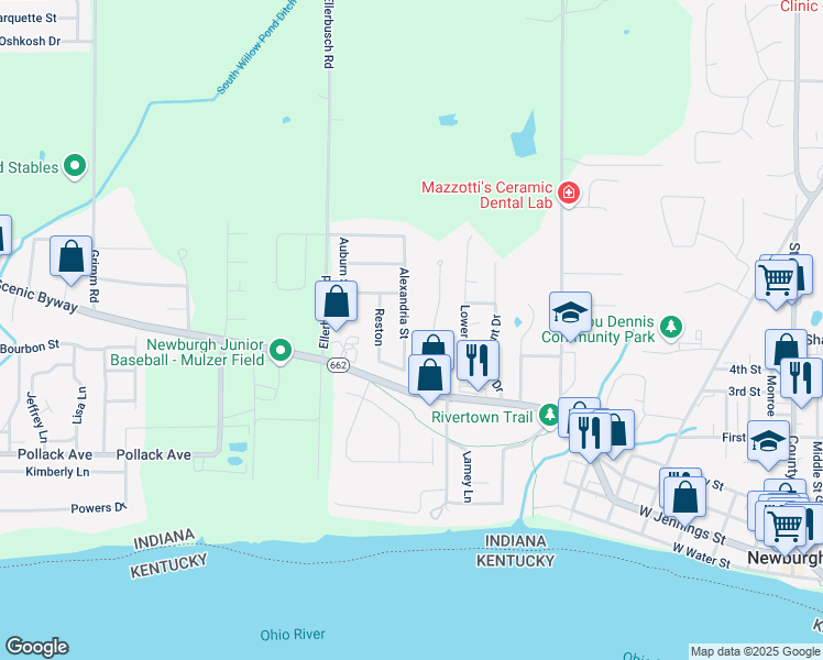 map of restaurants, bars, coffee shops, grocery stores, and more near 132 Alexandria Street in Newburgh