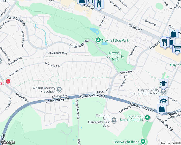 map of restaurants, bars, coffee shops, grocery stores, and more near 4417 Canoe Birch Court in Concord