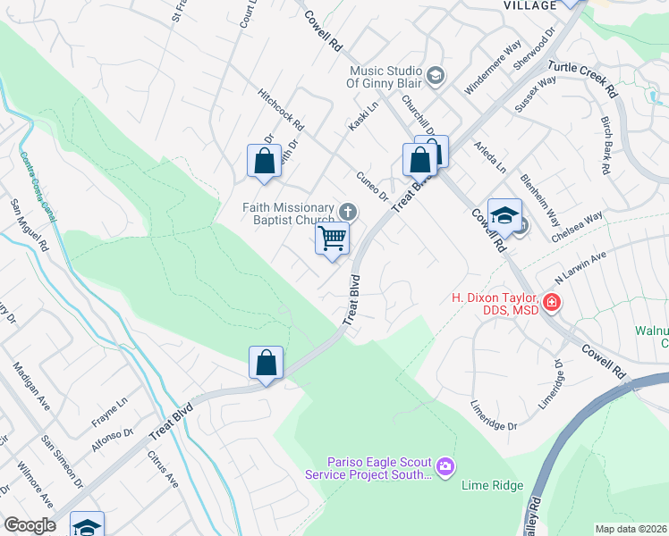 map of restaurants, bars, coffee shops, grocery stores, and more near 4252 El Cerrito Road in Concord