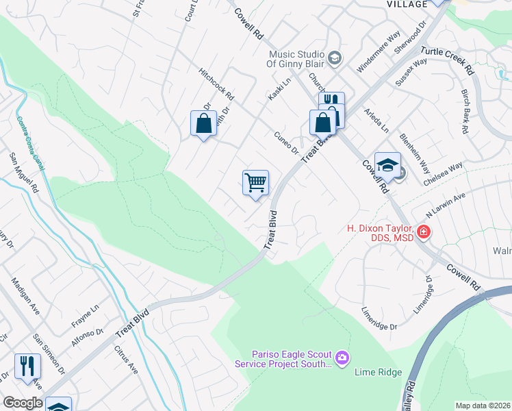 map of restaurants, bars, coffee shops, grocery stores, and more near 4251 Elario Drive in Concord