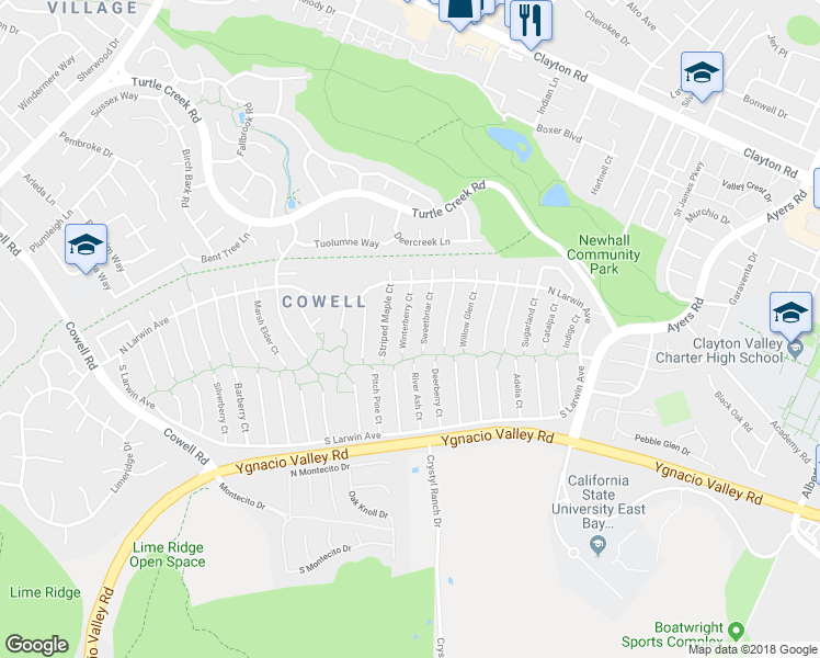 map of restaurants, bars, coffee shops, grocery stores, and more near 4417 Winterberry Court in Concord