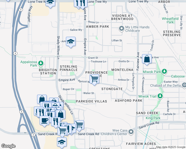 map of restaurants, bars, coffee shops, grocery stores, and more near 1803 Moreau Way in Brentwood