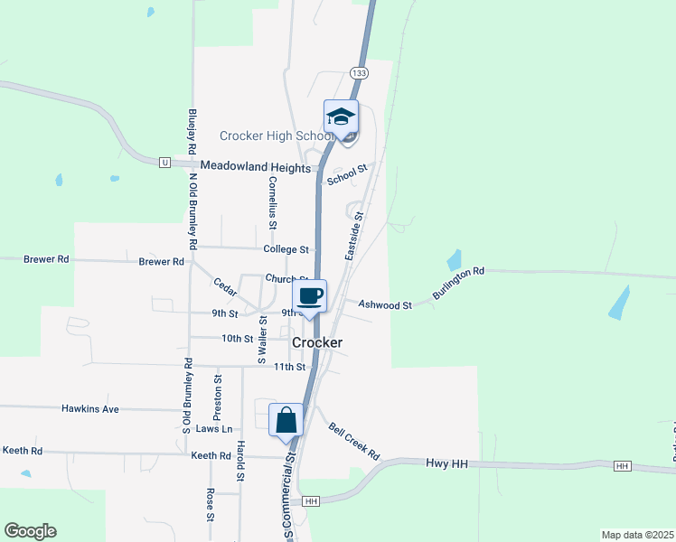 map of restaurants, bars, coffee shops, grocery stores, and more near 301 North Commercial Street in Crocker