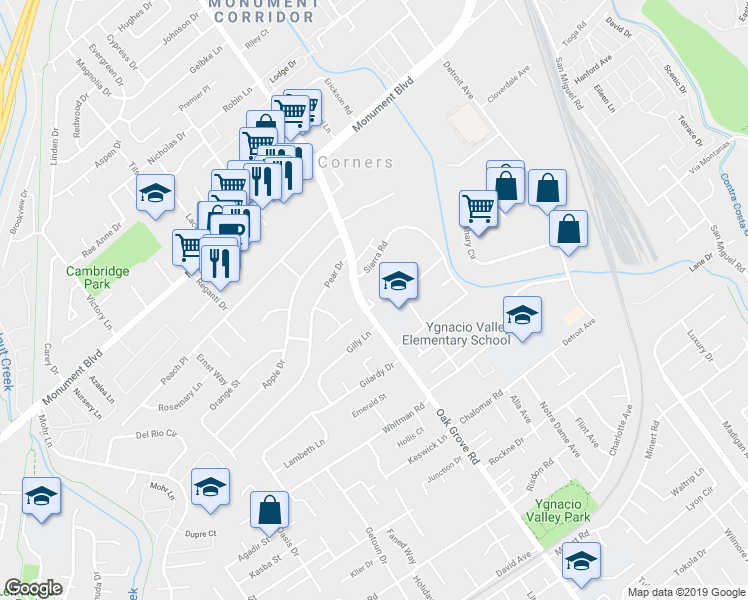 map of restaurants, bars, coffee shops, grocery stores, and more near 1971 Cameron Court in Concord
