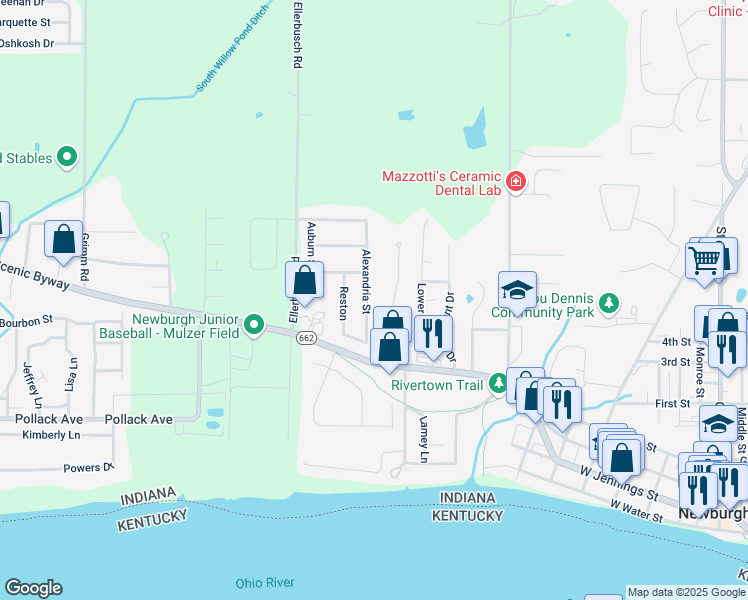 map of restaurants, bars, coffee shops, grocery stores, and more near 132 Alexandria Street in Newburgh