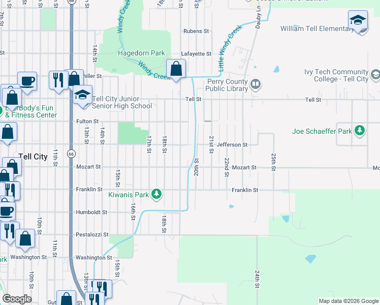 map of restaurants, bars, coffee shops, grocery stores, and more near 699-701 20th St in Tell City