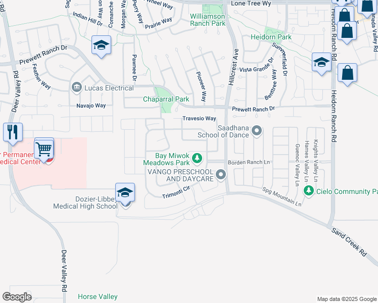 map of restaurants, bars, coffee shops, grocery stores, and more near in Antioch