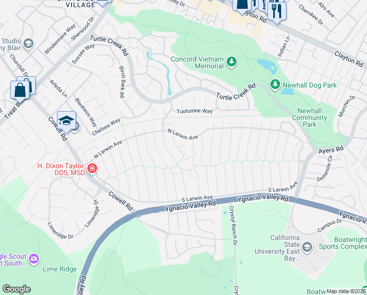 map of restaurants, bars, coffee shops, grocery stores, and more near 4406 Blueberry Court in Concord