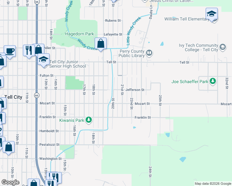 map of restaurants, bars, coffee shops, grocery stores, and more near 699-701 20th St in Tell City