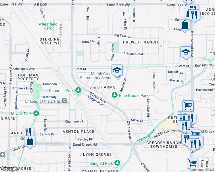 map of restaurants, bars, coffee shops, grocery stores, and more near 1852 Tarragon Drive in Brentwood