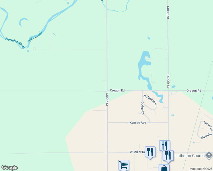 map of restaurants, bars, coffee shops, grocery stores, and more near 1510 1300th Street in Iola