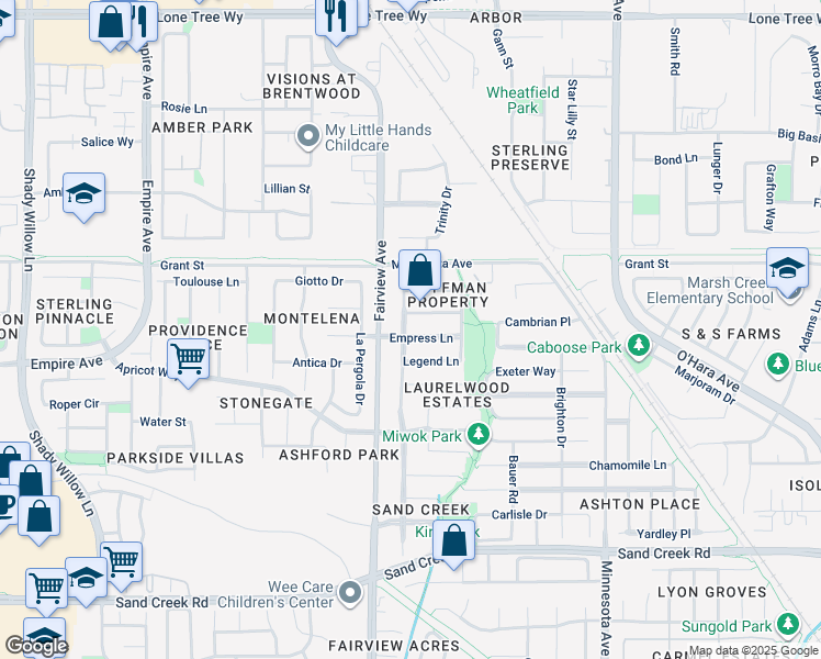 map of restaurants, bars, coffee shops, grocery stores, and more near 1455 Empress Lane in Brentwood