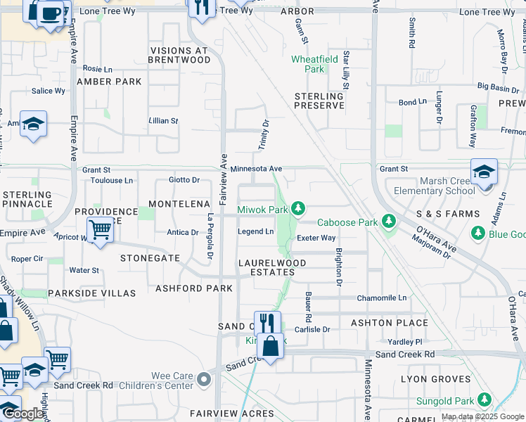 map of restaurants, bars, coffee shops, grocery stores, and more near 1445 Empress Lane in Brentwood
