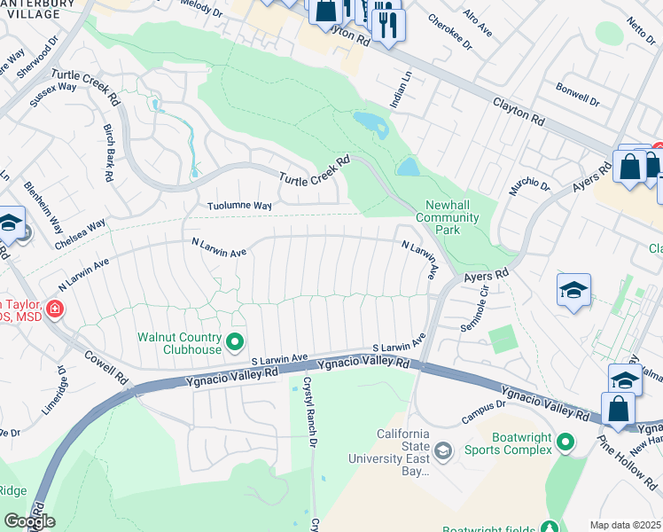 map of restaurants, bars, coffee shops, grocery stores, and more near 4414 Willow Glen Court in Concord