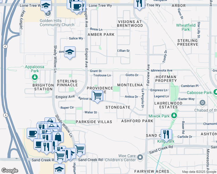 map of restaurants, bars, coffee shops, grocery stores, and more near 1835 Saint Michaels Way in Brentwood