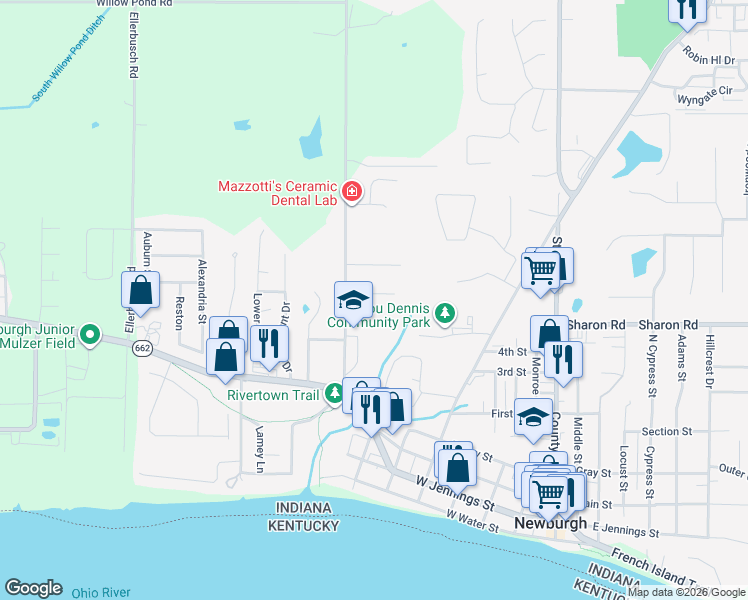 map of restaurants, bars, coffee shops, grocery stores, and more near 613 Village Lane in Newburgh