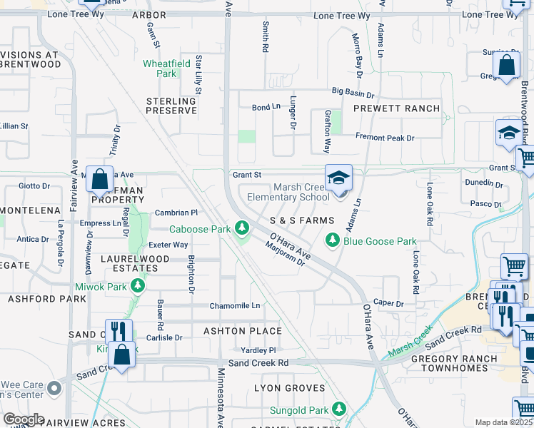 map of restaurants, bars, coffee shops, grocery stores, and more near 1037 Citron Drive in Brentwood