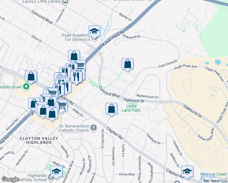 map of restaurants, bars, coffee shops, grocery stores, and more near in Concord