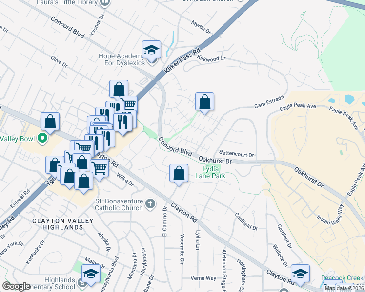 map of restaurants, bars, coffee shops, grocery stores, and more near in Concord