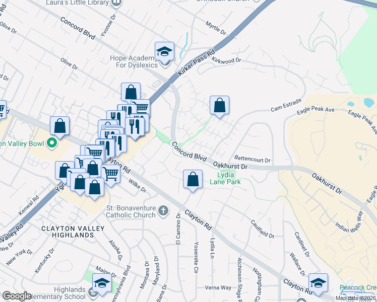 map of restaurants, bars, coffee shops, grocery stores, and more near 5567 Morningside Drive in Clayton