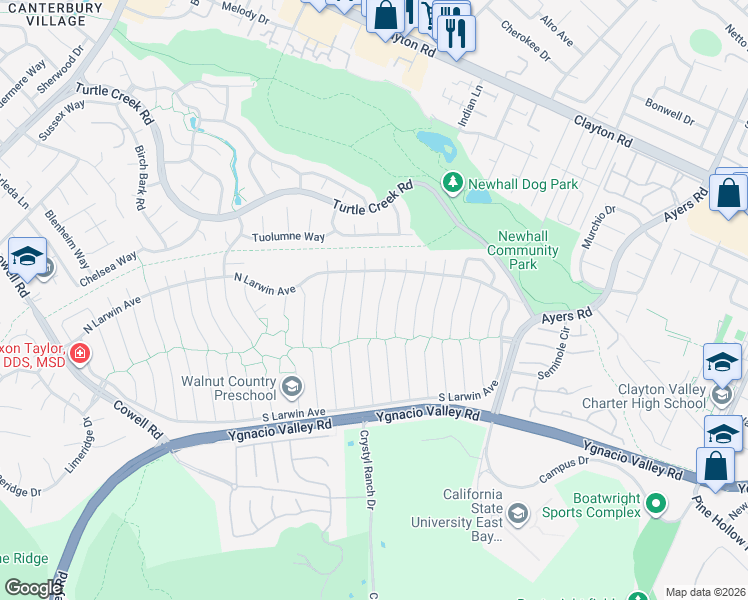 map of restaurants, bars, coffee shops, grocery stores, and more near 4419 Sugar Maple Court in Concord