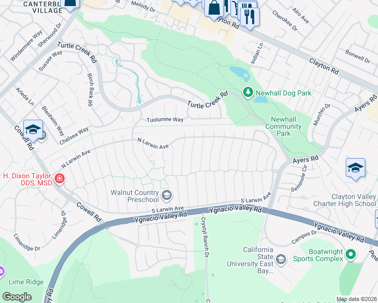 map of restaurants, bars, coffee shops, grocery stores, and more near 4417 Winterberry Court in Concord