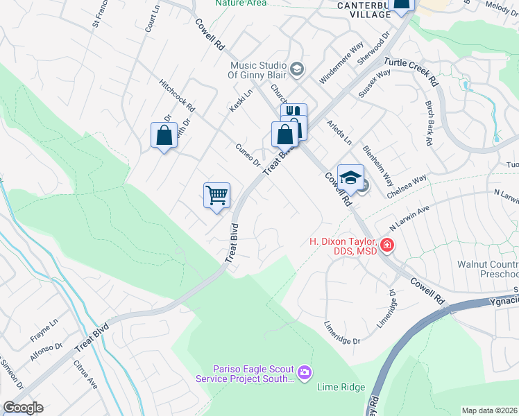 map of restaurants, bars, coffee shops, grocery stores, and more near 4056 Castlewood Court in Concord