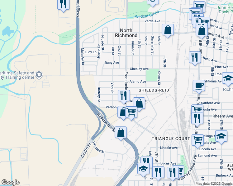 map of restaurants, bars, coffee shops, grocery stores, and more near 219 Willard Avenue in Richmond