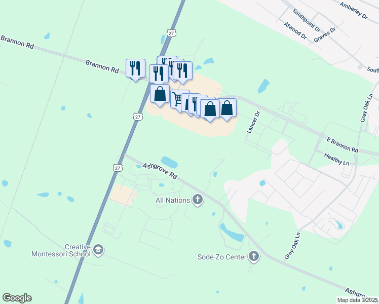 map of restaurants, bars, coffee shops, grocery stores, and more near 1050 Ashgrove Road in Nicholasville